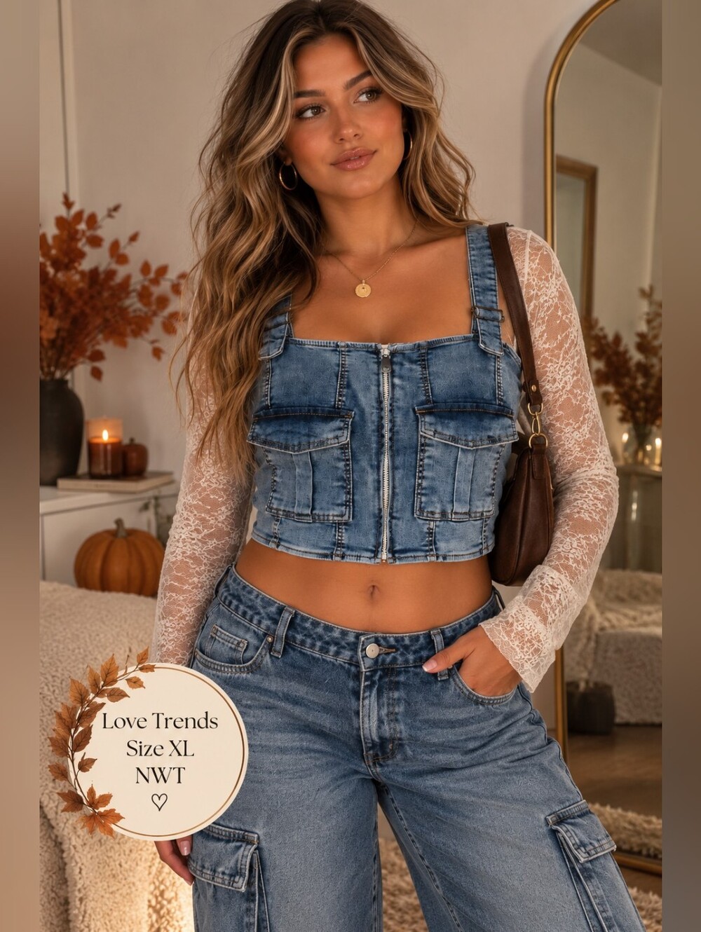 Love Trends NWT Cargo Bustier Denim Crop Top | Size XL